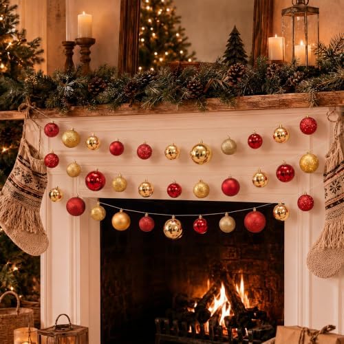 6 Pcs Christmas Ball Garland 6.6 ft Hanging Ornaments Strand, Red and Gold