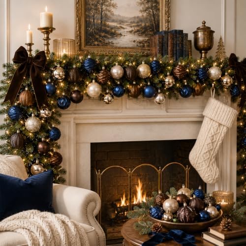 Lunmon 64 Pcs Vintage Christmas Ornament Royal Blue Bronze Champagne Gold