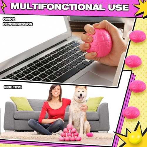 Skylety 100 Pcs Brain Balls Bulk Halloween Funny Toy, Pink, Medium