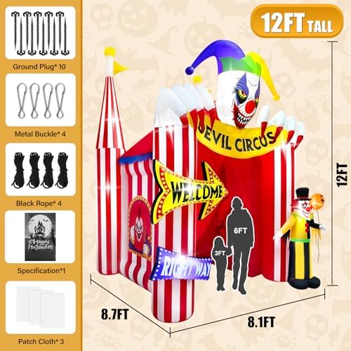 Kalolary 12FT Tall Halloween Inflatables Archway Clown Circus Haunted House