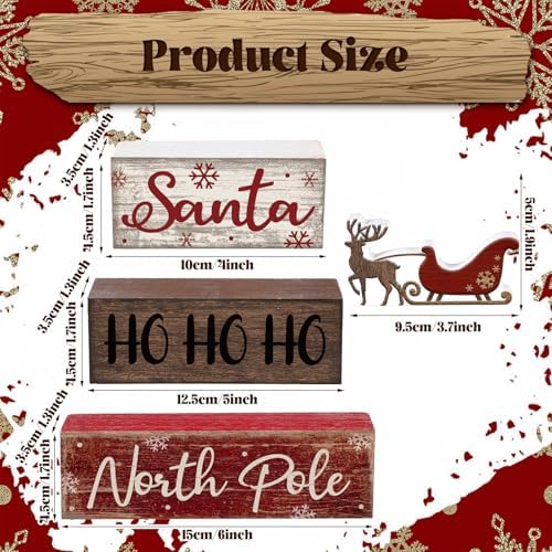 Moucuny 4 Pcs Christmas Wooden Block Signs Santa Reindeer Farmhouse Decor