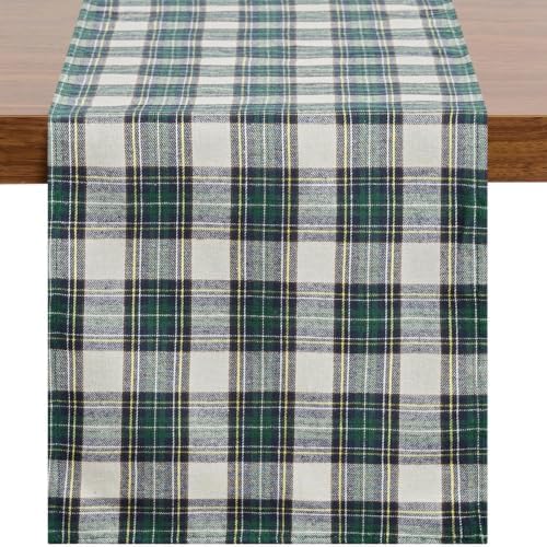 Softalker Christmas Checkered Table Runner, Green and White, 13 x 36 Inch