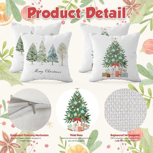 OHOME Christmas Pillows Covers 18x18 Inch - Christmas Party Decorations | Navidad Trees Throw Pillows - Xmas Decorations Favors Decor Indoor Outdoor for Couch Room Office Parlor Bedding,2 PCS