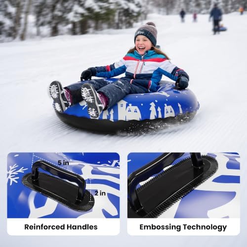 ZIZZ Inflatable Snow Tubes for Kids Adults Sledding 48" Large Heavy Duty