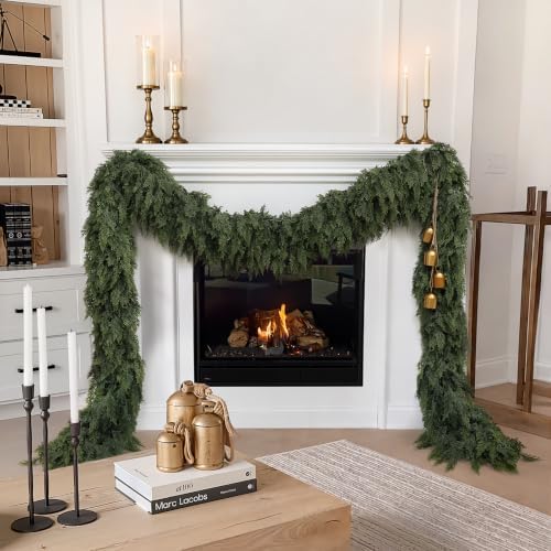 2PCS 9FT Christmas Cedar Garland, Real Touch Soft Greenery Xmas Decorations