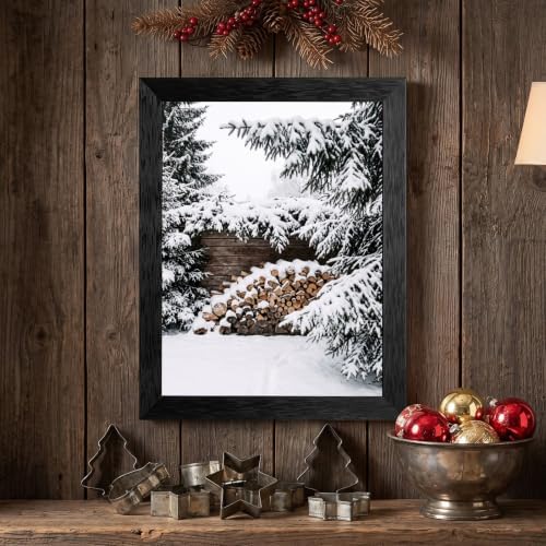 Framed Snowy Firewood Canvas Wall Art, Winter, Black Frame Inch 24x36