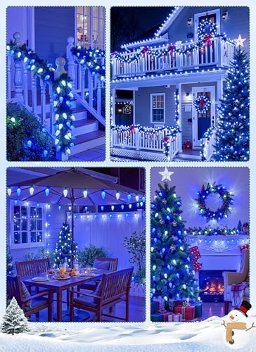 C9 Christmas Lights Outdoor, 102FT 150 LED String Lights with Spring Clips