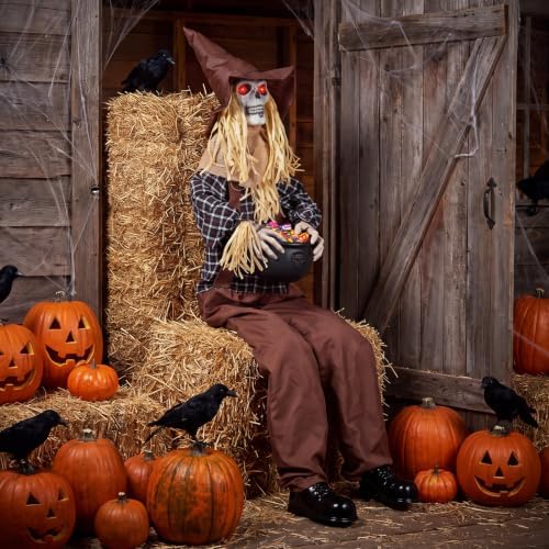 Tangkula 4.4 FT Animated Halloween Sitting Scary Scarecrow Decoration