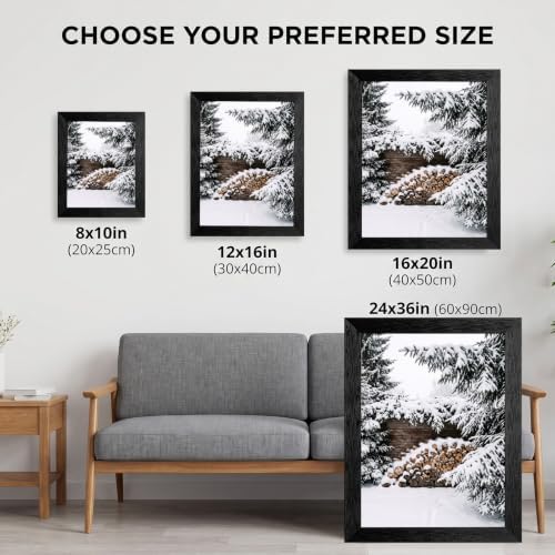 Framed Snowy Firewood Canvas Wall Art, Winter, Black Frame Inch 8x10