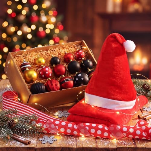 Sosation 29 Pcs Red Black Retro Cartoon Christmas Tree Decor Complete Set