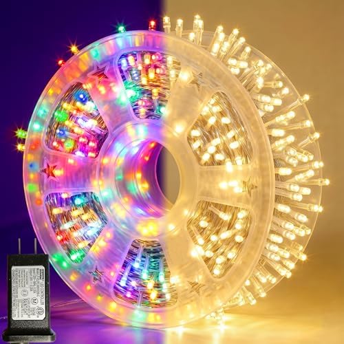 Pooqla 1000 LED Color Changing String Lights, 328 ft Warm White to Multicolor Christmas Lights Plug in with Remote, Connectable 11 Modes Waterproof Clear Wire Twinkle Fairy Lights Indoor Outdoor Decor