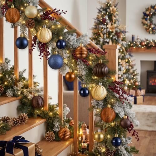 Lunmon 64 Pcs Christmas Ball Ornaments Navy Blue Gold Copper Brown Babules