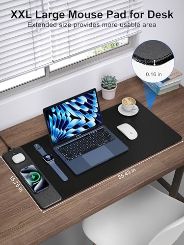 Mouse Pad with 15W Wireless Charging, 35.43"x15.75" XXXL Large Desk Mat