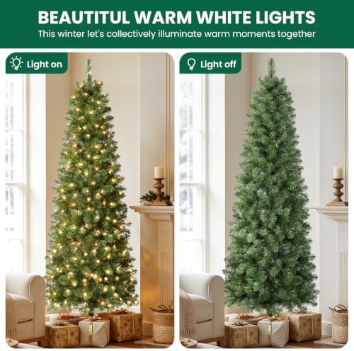 SHareconn Prelit Artificial Pencil Christmas Tree 7FT & Warm White Lights