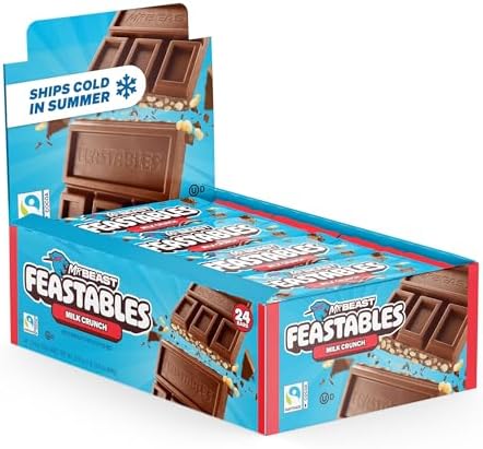 MrBeast Feastables Milk Chocolate Crunch Bar, Full Size, 24 Count