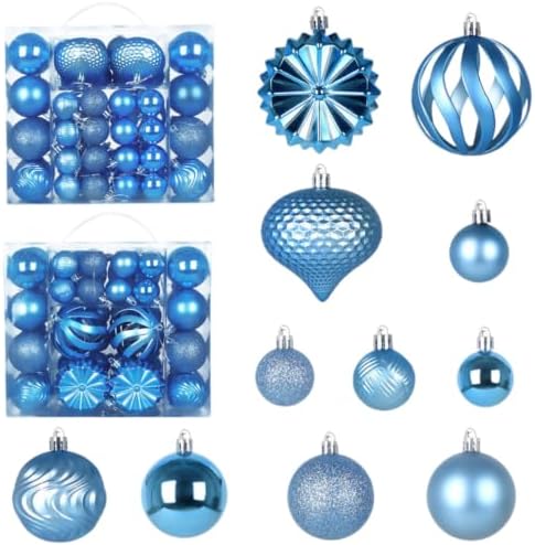Christmas Tree Ornaments Balls Set, 48 Pcs Shatterproof Plastic Xmas Tree Decorative Baubles Hanging Ornaments for Holiday Wedding Party Home Decoration, Lake Blue