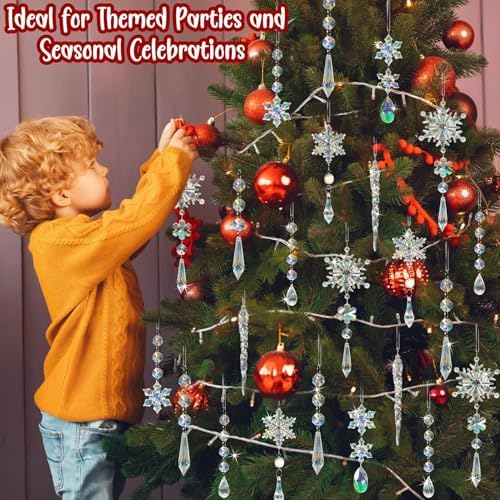 Crystal Christmas Tree Ornaments, 48pcs Iridescent Acrylic Snowflake Icicle