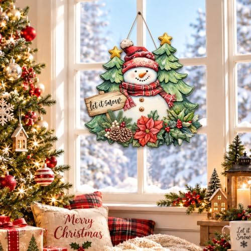 Christmas Decorations Snowman Christmas trees let It Snow Hanging Wood Sign