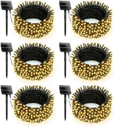 6 Pack 600 LED Solar Christmas Lights Outdoor Waterproof, Warm White 240 FT
