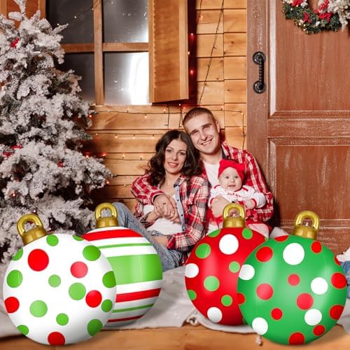 Jetec 4 Pcs Giant Inflatable Christmas Ball, Polka Stripe, Color 8