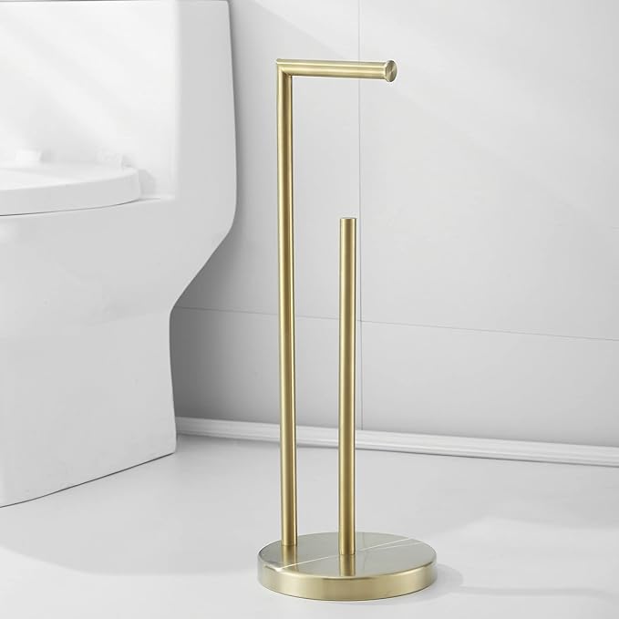 Free Standing Toilet Paper Roll Holder Stand with Reserve, Gold Brushed