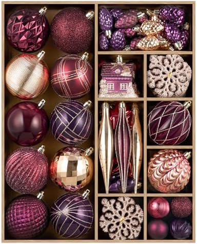 JORNOY 106Pcs Christmas Ornaments Bulk, Shatterproof Plastic Hanging Balls Bulbs Assorted Decor for Tree Decorations Home Holiday Party with Lanyard, Jewel Tone
