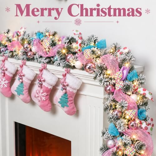 Riceshoot 6 ft Candy Pastel Christmas Artificial Garland with LED Lights