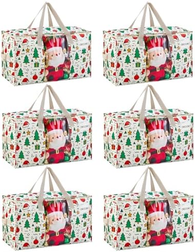 VENO Moving Bags, Christmas Storage Bags, Wide Open Top, Jingle Mix, 6 Pack