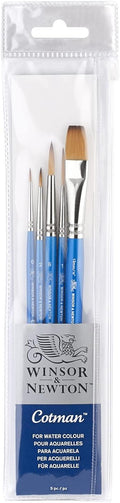 Winsor & Newton Cotman Short Handle Brushes, Set of 5, (Round 0, 2, & 6, Rigger 1, One Stroke 1/2")