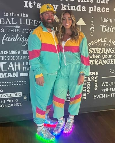 UOUA 80s Outfit for Men 90s Costumes 2 Piece Long Sleeve Track Suit Set