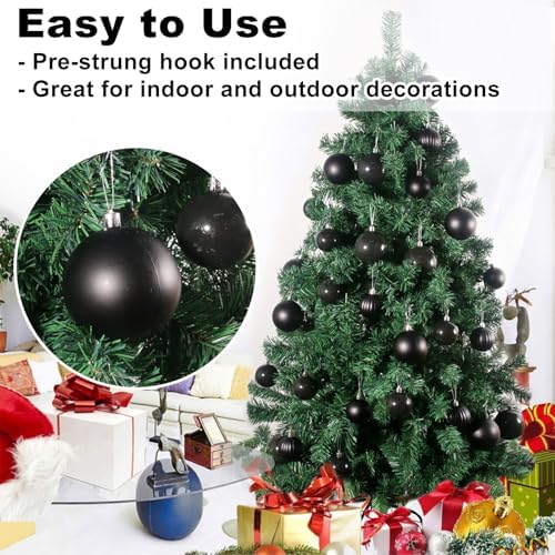 Black 4.0" Large Christmas Balls - Christmas Tree Decoration Ornaments Shatterproof Hanging Balls for Birthday Halloween Holiday Wedding Decorations Set of 4pcs