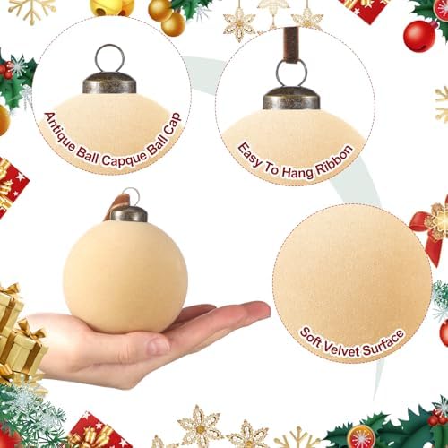 Foilswirl 36 Pcs Champagne Velvet Christmas Balls, 2.36", 2.76", 3.15"