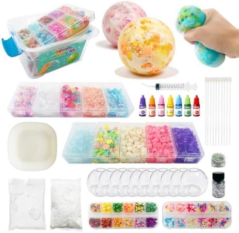 DIY Squishy Making Kit, Crunchy Squishy, Make Your Own Taba Squishies Stress Balls, Arts Crafts Kit with 10 TPR Skins, 20 Fillers, Squishy Maker Create ASMR Anxiety Relief Toys, Party Favor Gifts