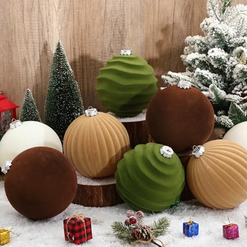 Syhood 8 Pcs 6 Inch Velvet Christmas Balls Large Ornaments, Neutral Color