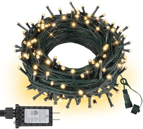 ASENEK Connectable Christmas String Lights 66FT 200 LED 8 Modes with Timer Decorative String Lights for Xmas Tree Patio Party Warm White