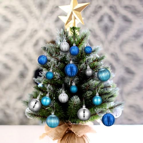 Lunmon 64 Pcs Blue and Silver Christmas Balls Ornaments Glitter Xmas Bulbs