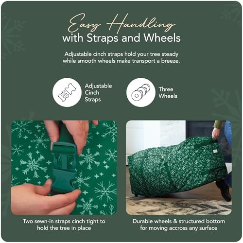 Covermates Christmas Tree Rolling Cinch Bag 6-7.5 ft Trees, Green Snowflake