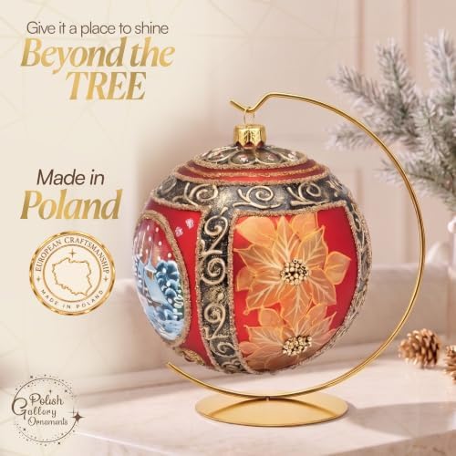 Hand Blown Glass Ball Christmas Ornament, 6 in, Blast Red