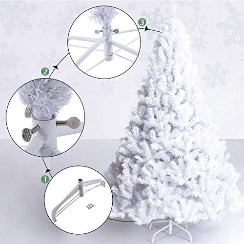 Happygrill 5FT White Christmas Tree Artificial Xmas Tree with Solid Metal Stand White Xmas Pine Tree for Indoor Outdoor Decoration