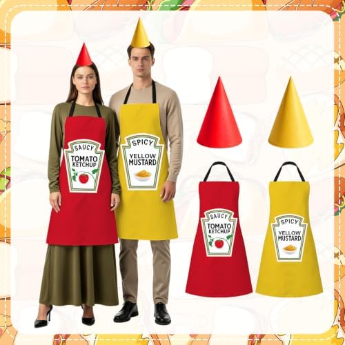 5 Pcs Ketchup Mustard Couples Costumes and Pet Hot Dog Costume