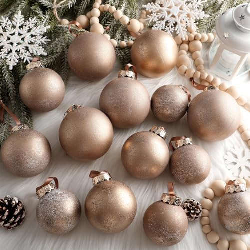 Yunlly 18 Pcs Neutral Christmas Ball Ornaments Brown Xmas Tree Decor