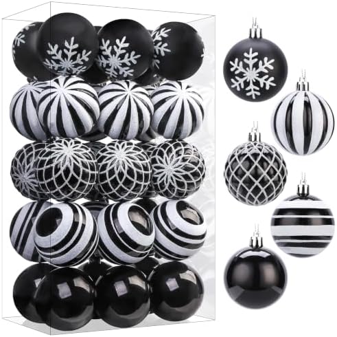 SHareconn 30ct 2.36 Inch Christmas Tree Balls Ornaments, Black & White,60mm