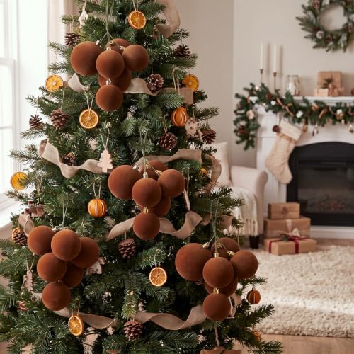 Roowest 4 Sets Large Brown Velvet Christmas Ball Clusters Ornaments Decor
