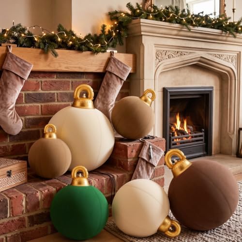 Jenaai 6 Pcs Colorful Giant Velvet Christmas Inflatable Ball Ornament
