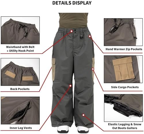 SNOWVERB Loose Fit Snowboard Leopard Ski Snow Baggy Pants for Men and Women