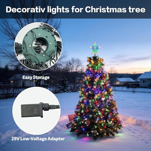 Christmas Tree Lights, 448 LED RGB Color Changing Waterfall Tree Topper Lights, 9.18 ft x 16 Lines, App & Remote Control, Music Sync Timer, 29V Plug-in Lights for Indoor Outdoor Christmas Decor