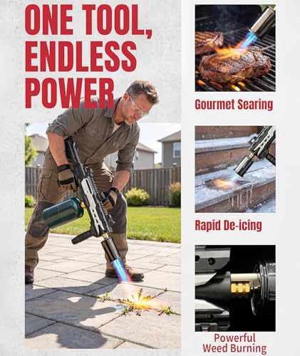 Powerful Propane Torch Gun, Gift for Men Dad, Culinary Blow Kitchen Cooking Torch for Steak Searing, Campfire Charcoal Starter for Blackstone Griddle Accessories (Tank Not included) Black Silver