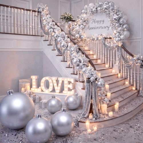 Threan 12 Inch Silver Matte Large Christmas Ball Ornament