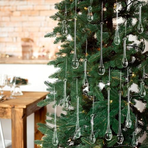 44 Pcs Crystal Glass Teardrop Christmas Ornaments, 4 Medium Size