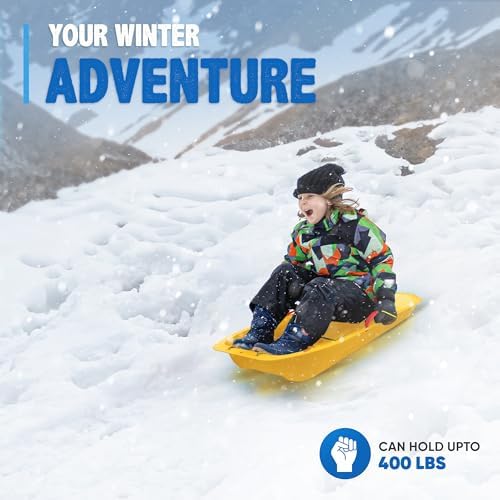 39" Toboggan Lifetime Sled: Durable High-Density Plastic Sleds for Kids, and Teens 1 Person Snow Sleds for Kids and Teens W/Handles and Pull Rope
